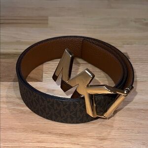 Michael Kors Reversible Brown Belt with Gold Logo Buckle
